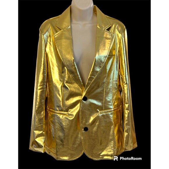 Tia Bing Other - Gold Metallic Shiny Mens Blazer Suit Jacket 2 Button Sport Coat Large Prom New